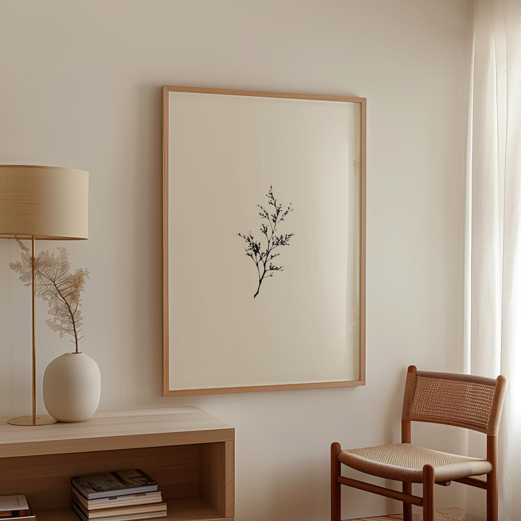 Minimalist Botanical Print, Beige Plant Illustration, Neutral Branch Wall Art
