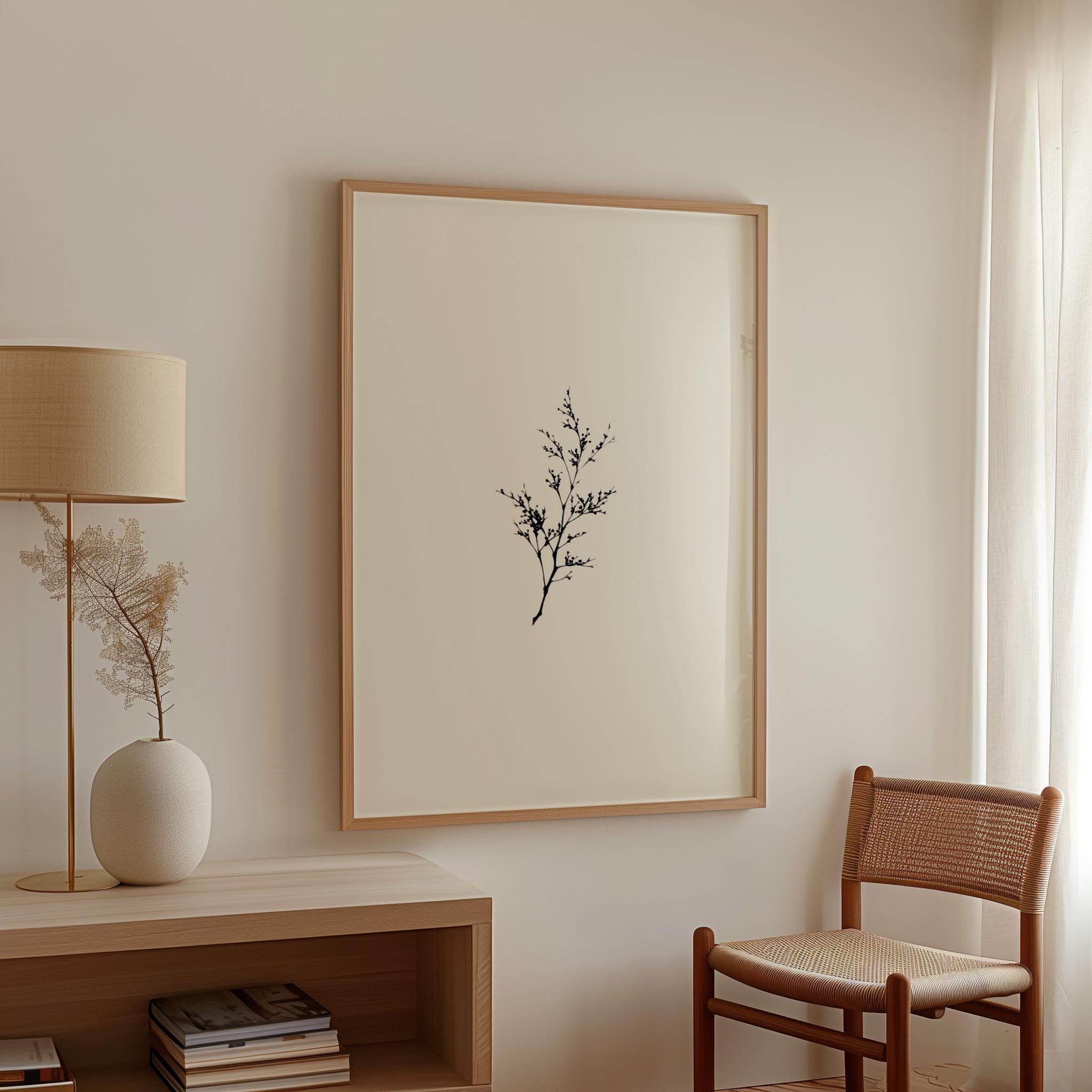 Minimalist Botanical Print, Beige Plant Illustration, Neutral Branch Wall Art