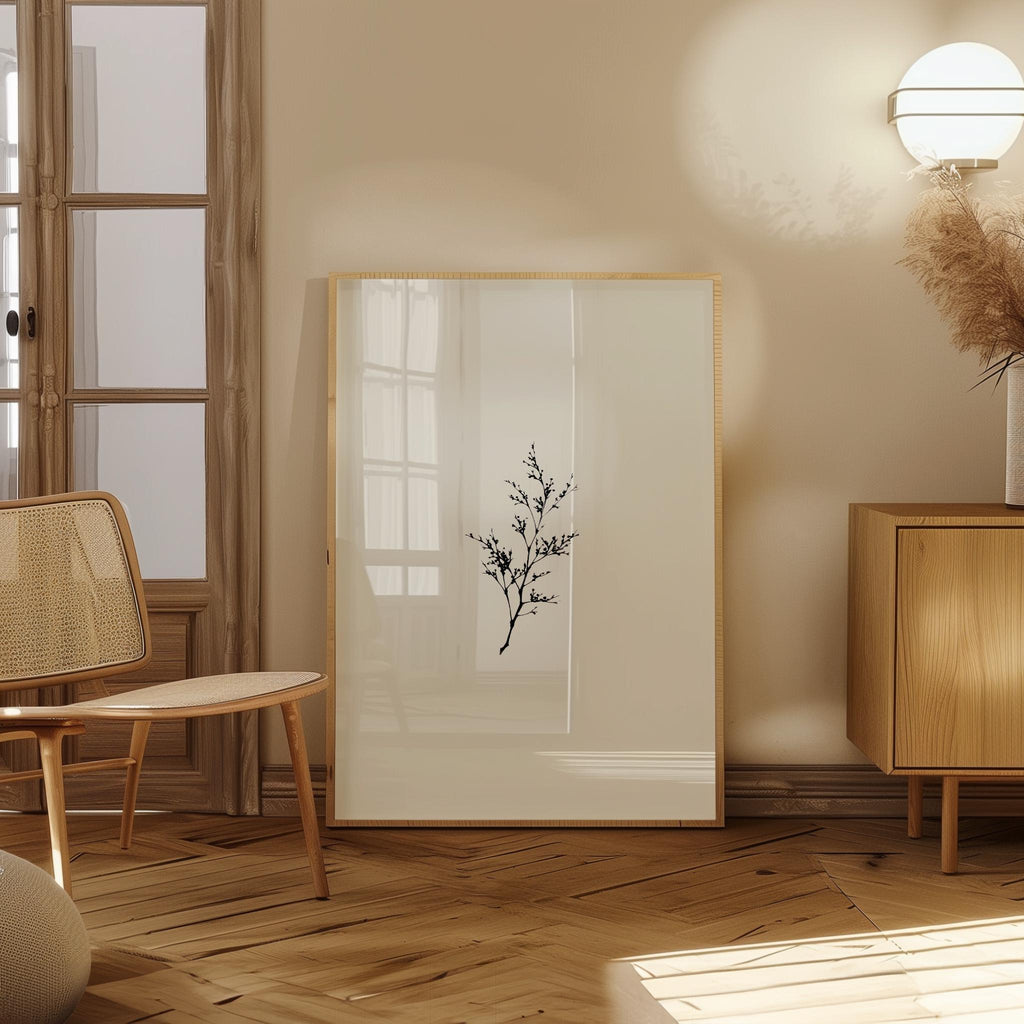 Minimalist Botanical Print, Beige Plant Illustration, Neutral Branch Wall Art