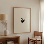 Minimalist Swan Print, Ink Wall Art, Black Swan Painting