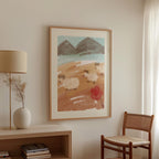 Mountain Meadows Nursery Room Print | Farm Goats Abstract Art | Countryside Painting